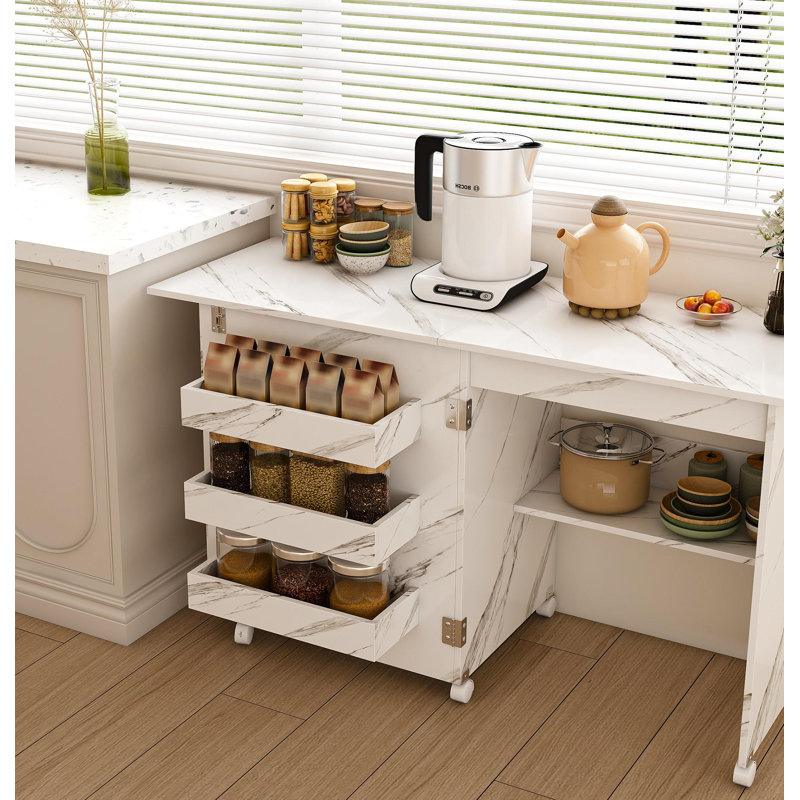 4-In-1 Folding Sewing Table With Lockable Wheels – Multi-Functional Craft Station, End Table, Computer Desk & Kitchen Storage With Shelves, White Rolling Sewing Machine Table For Apartments