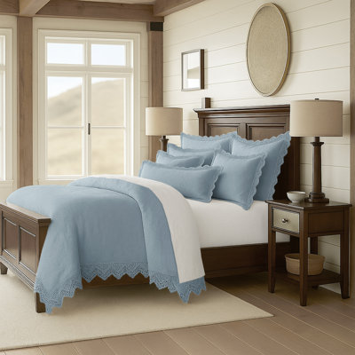 Elsie Lace Cornflower Cotton Duvet Cover Set 6 Pieces