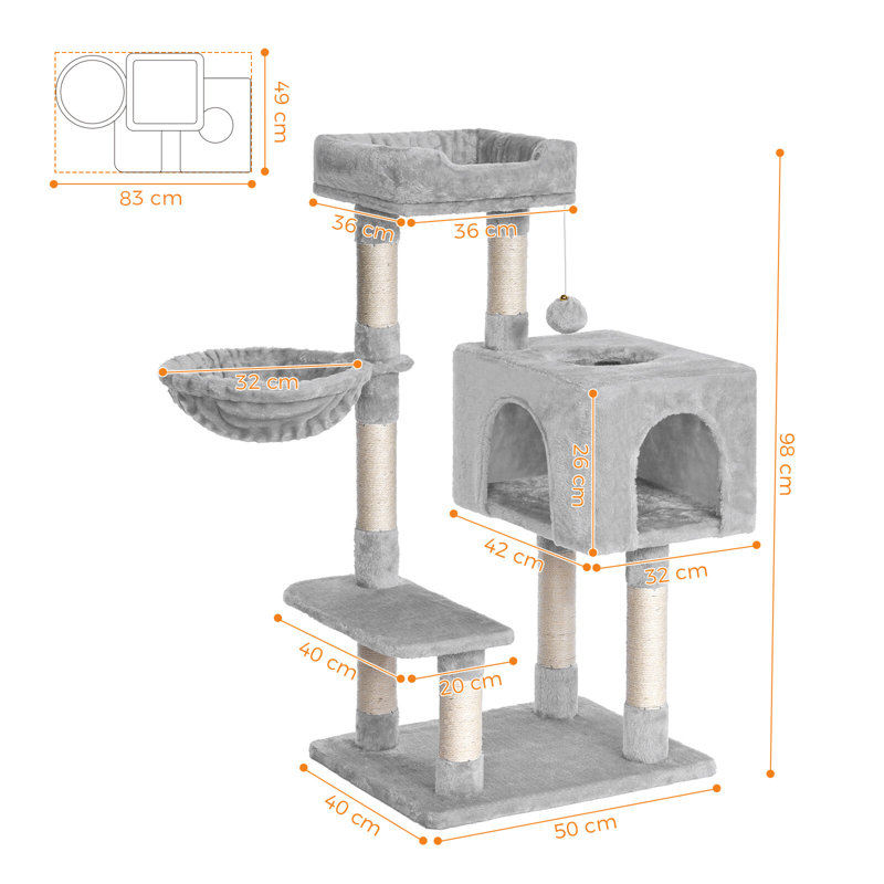 100 cm H Cat Tree / Condo, Light Grey