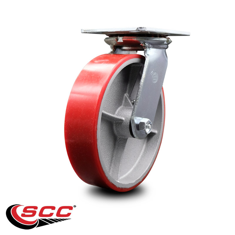 Polyurethane and Cast Iron Caster, Red