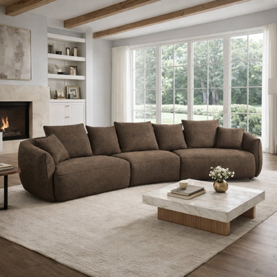 Canapé modulaire incurvé de 145 po à 3 places, canapé modulaire surdimensionné avec housses de coussin amovibles, rembourrage en mousse et structure en bois massif, canapé rembourré moderne pour le salon
