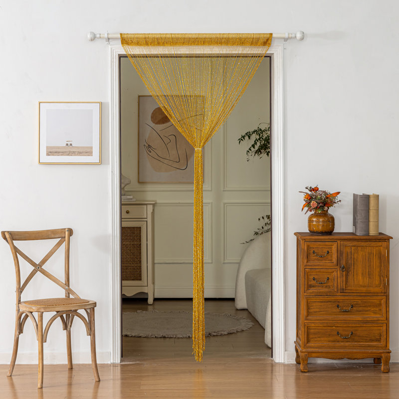 3pc 39 X 78 Inch Door String Curtain Wall Panel Fringe Window Decorative String Curtain, Gold