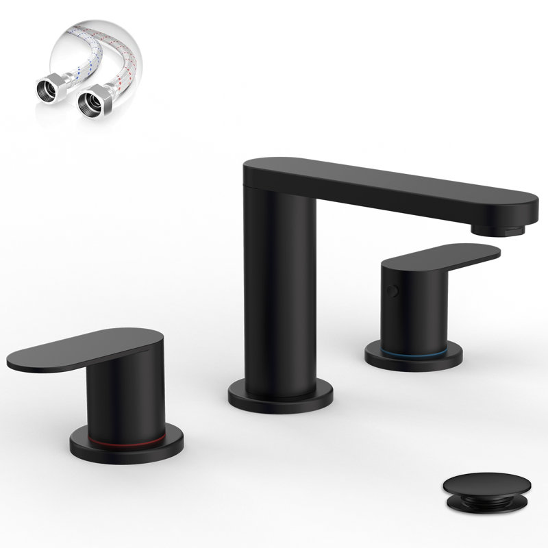 8 In. Waterfall Widespread 2-Handle Bathroom Faucet With Pop-Up Drain Assembly In Matte Black, Matte Black