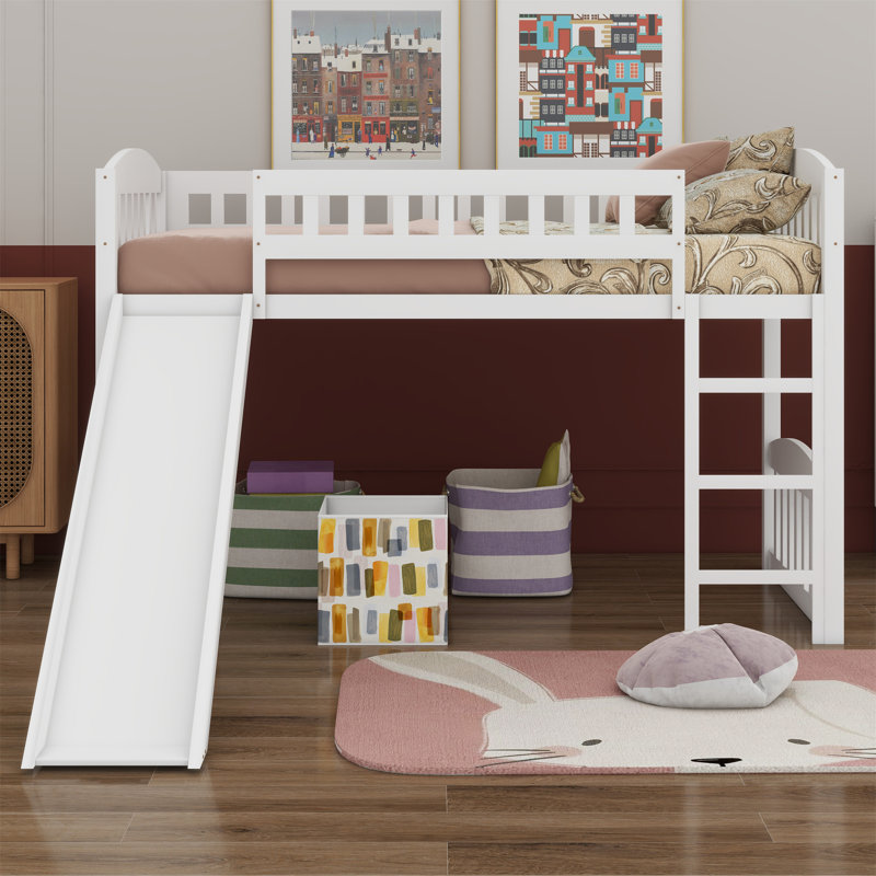 Loft Bed With Slide And Ladder, White