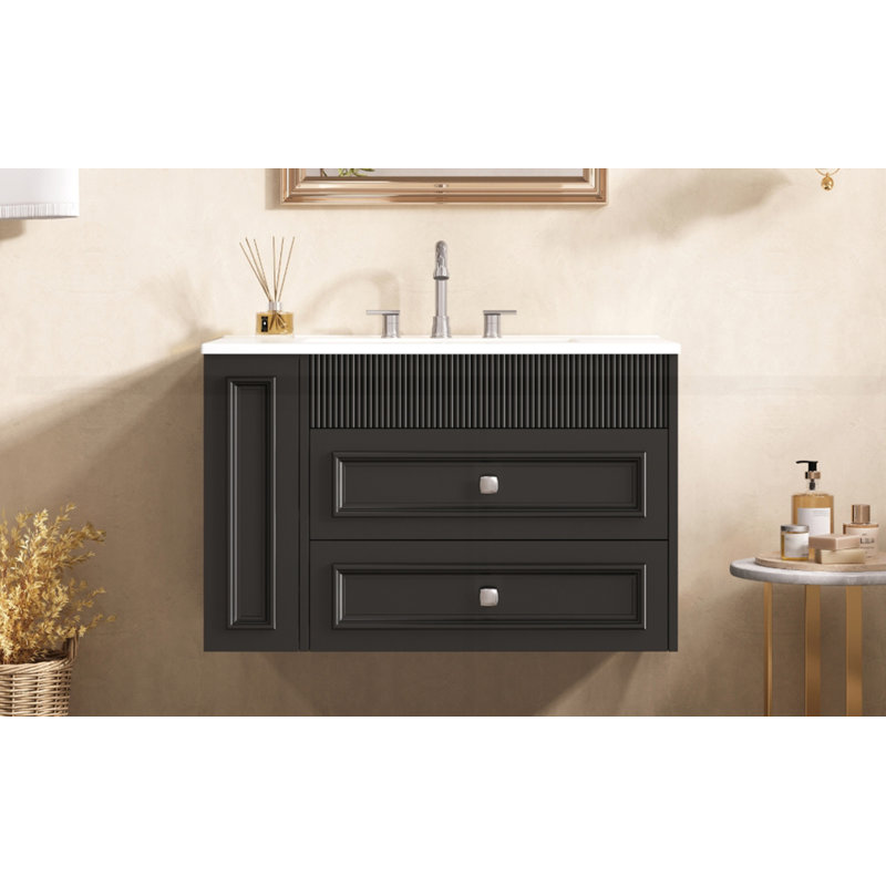 Meuble-lavabo mural 30 po, Noir