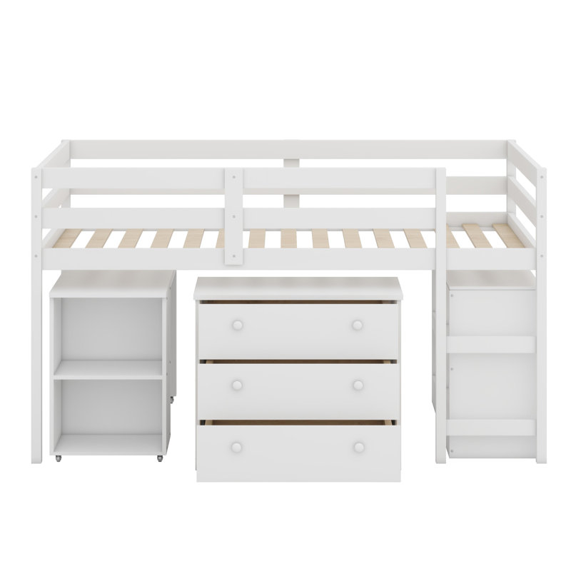 Lit mezzanine avec armoire et portable, Blanc
