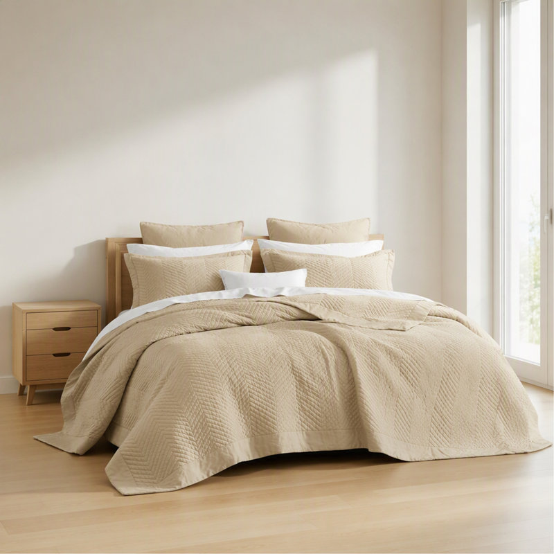 King 3 Piece Cotton Quilt Set Linen