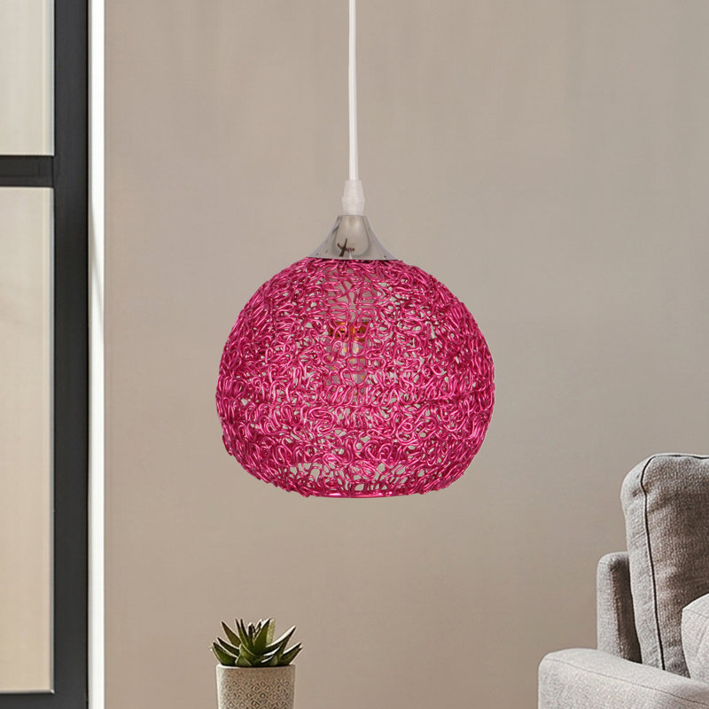 Luminaire suspendu sphérique 1 lumière en fil de fer rose 1 lumière, finition chromée pour îlot de cuisine