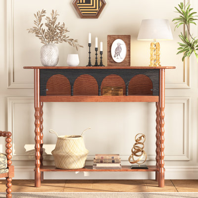 Console en bois massif, canapé d'entrée Mid-Century avec espace de rangement ouvert et tablette inférieure, table d'appoint pour vestibule dans le couloir avec pieds tournés pour le salon