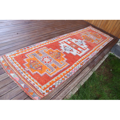 Handmade Turkish Runner Rug In Vibrant Orange Wool For A Warm Welcome To Your Hallway
