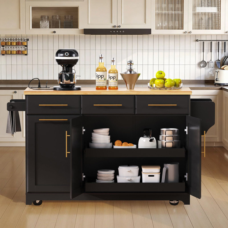 Îlot de cuisine avec rangement 2 59,5 ", Noir