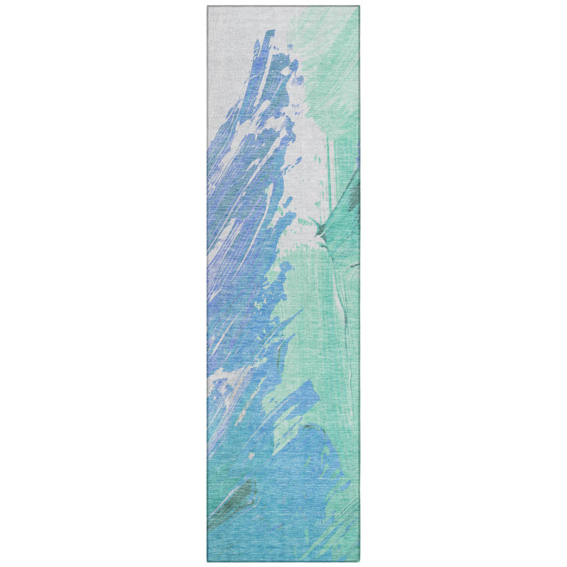 Machine Washable Indoor/Outdoor Xhevrie Seafoam Rug, Runner 2'3" x 7'6"