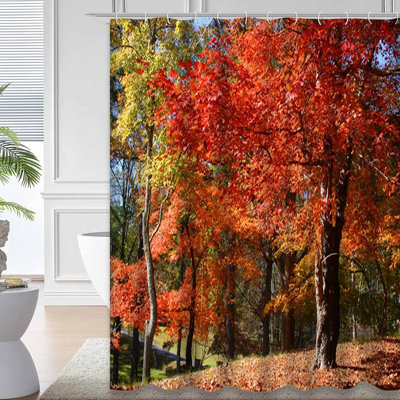 Fall Foliage Maple Autumn America Nature Shower Curtain with 12 Hooks