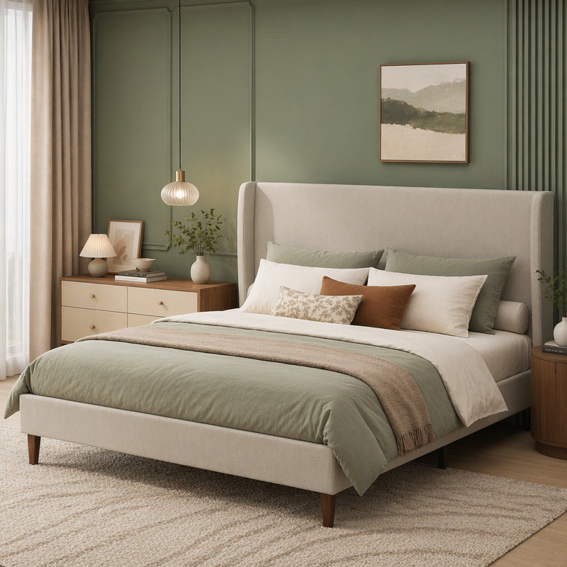 Lit plateforme haut Linen, Très grand lit