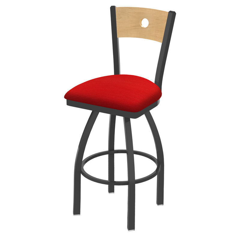 830 Voltaire Swivel Bar & Counter Stool, Natural Maple, Canter Red Vinyl / Bronze Frame, Bar Stool (30" Seat Height)