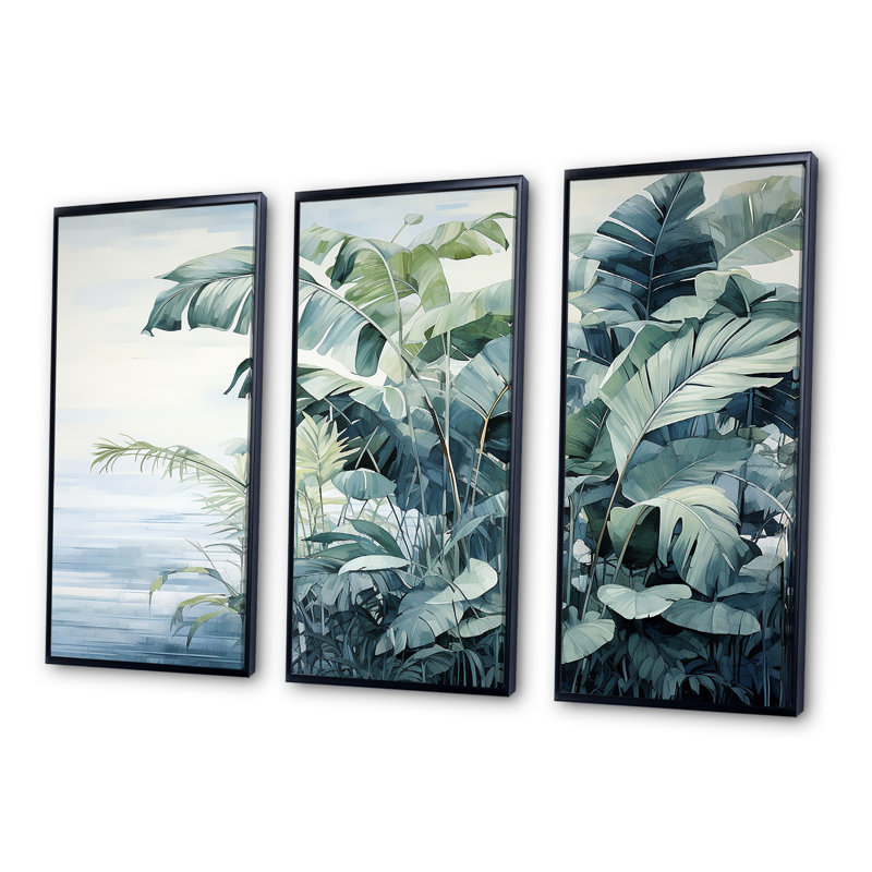 Ensemble d'art mural Downe - Bord de mer tropical, H 28 po x l 36 po x P 1 po, Cadre flottant noir