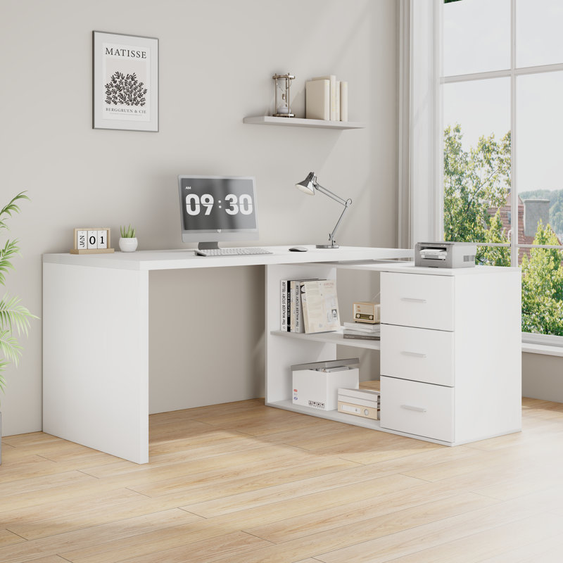 Bureau en forme de L Jahnvi, Chêne blanc, H 29,9 po x l 55,1 po x P 19,7 po