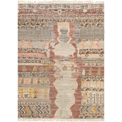 Rizer Southwestern Tasseled Handmade Flatweave Rust/Cream/Pink Rug
