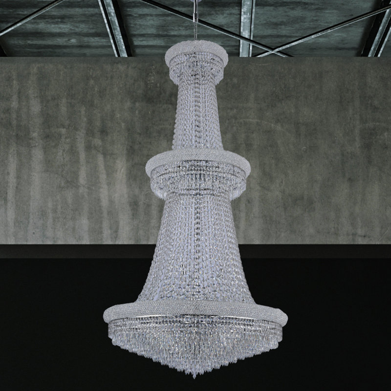 51-lights Empire Chandelier With Crystal Teardrop Accents, Chrome