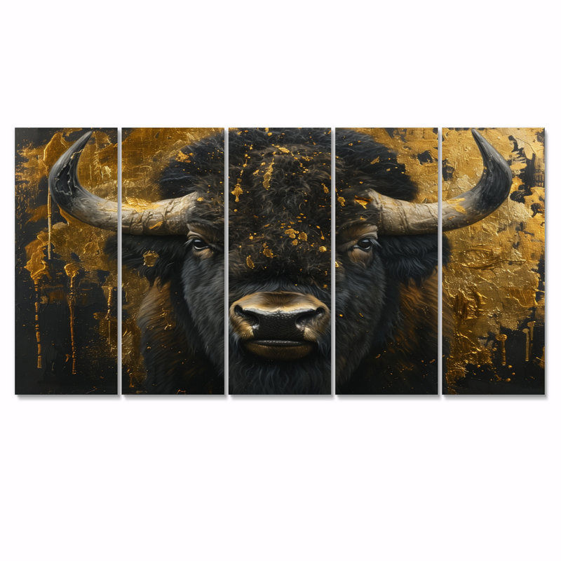 Noir et or, portrait de bison Glory I - ensemble d'art mural animal Buffalo, H 32 po x l 80 po