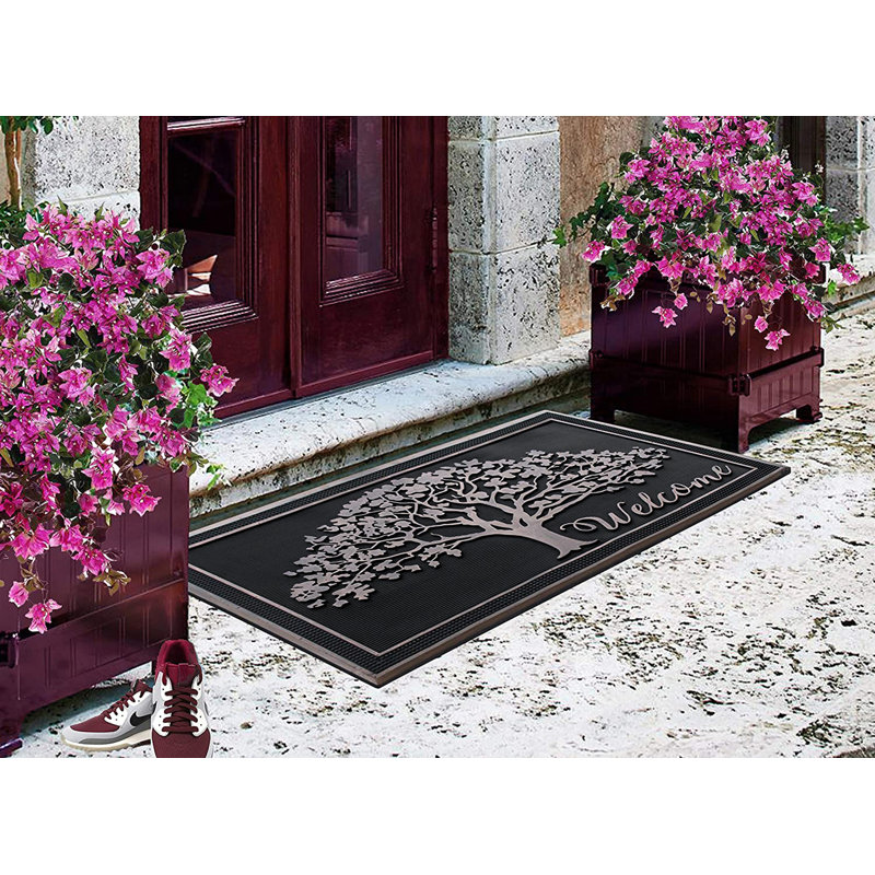 Offutt Oak Tree Design 100% Rubber Front Door Mat 30”x 48”, Non-Slip Welcome Doormat