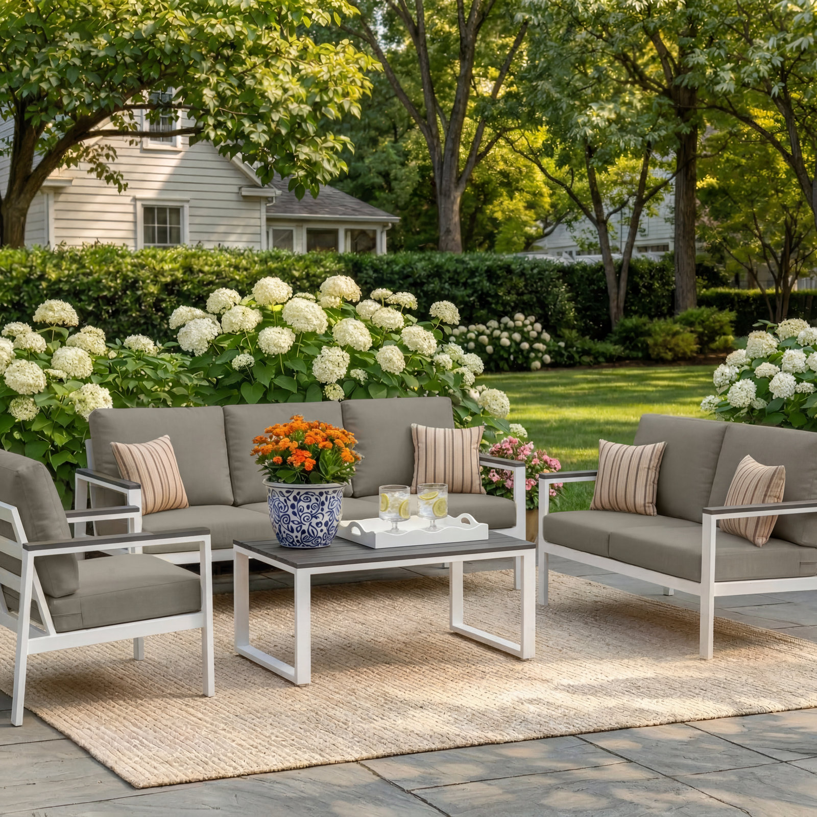 Ronquillo 4 Person Seating Group With Sunbrella Cushions, Gray, Spectrum Dove