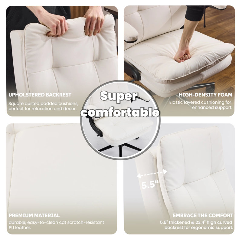 Chaise de bureau pivotante 25,6 po, Blanc