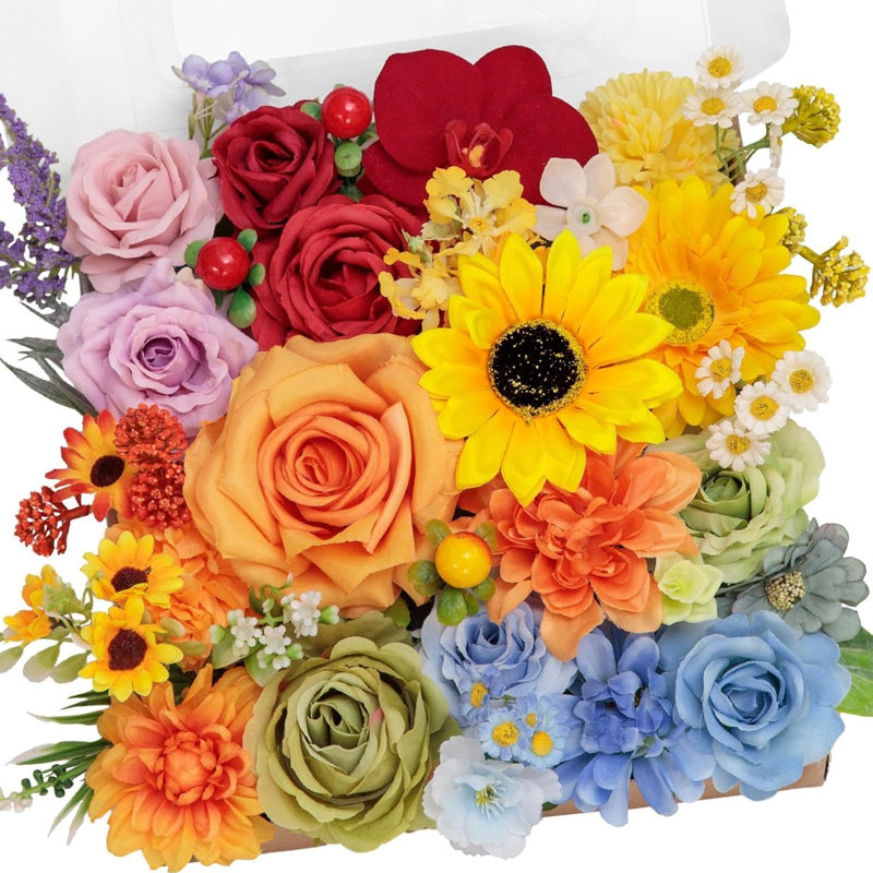 Ensemble de fleurs artificielles arc-en-ciel mélangées