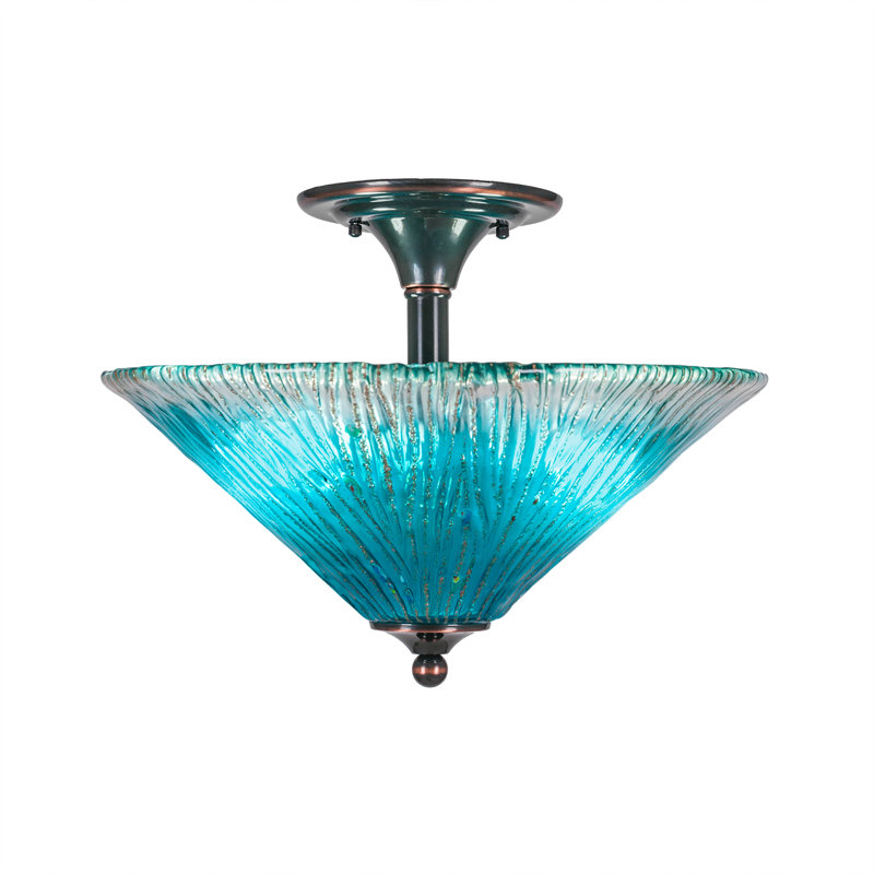 2-Light Semi-Flush Mount, Blue, Black Copper
