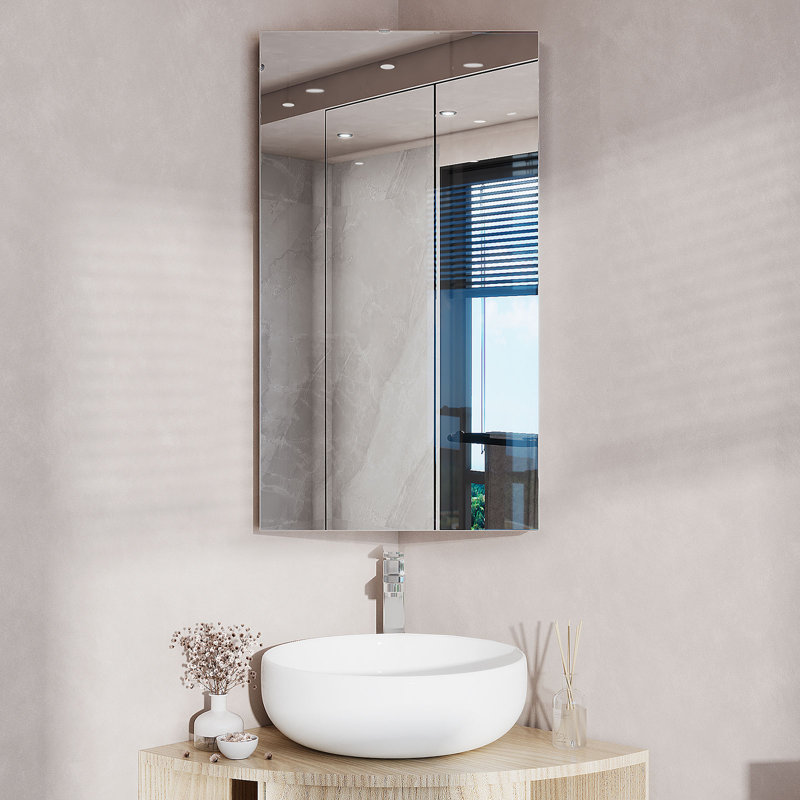 Armoire à pharmacie 13,4 W 23,6 H avec miroir 3 tablettes, H 23,62 po x l 12,6 po x P 7,37 po