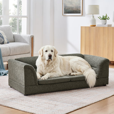 Canapé rectangulaire surdimensionné avec accoudoirs courbés pour accoudoirs, canapé confortable en lin pour grands et très grands chiens - gris foncé