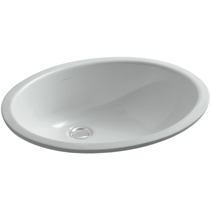 Lavabo de salle de bain ovale encastré en porcelaine vitrifiée Caxton®, Gris glacé
