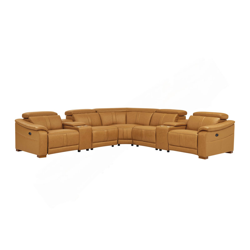 Canapé modulaire en cuir avec siège inclinable, appui-tête réglable et console de rangement avec porte-gobelets