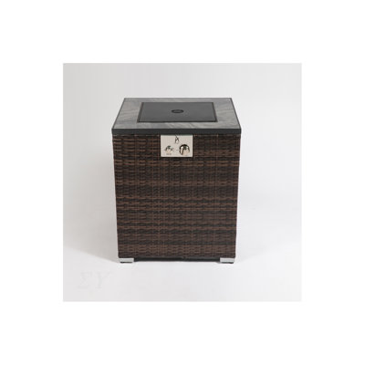 24" Propane Gas Fire Pit Table, 50000 BTU Square Fire Pit, Tile Tabletop with Beautiful Wicker Base for Outside Patio Deck Garden Courtyard