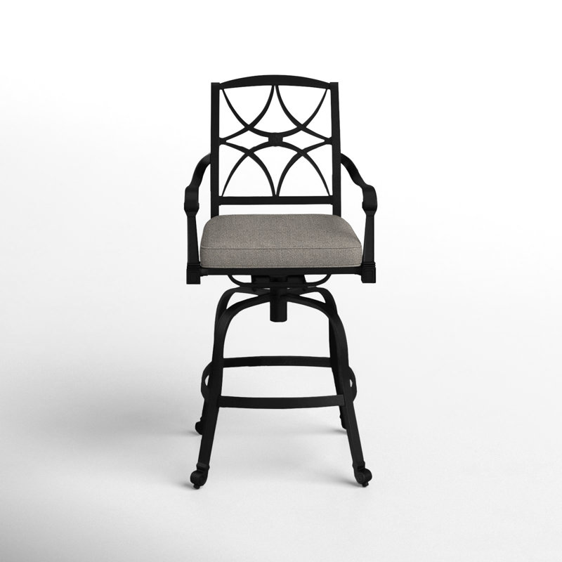 Wiltshire Outdoor Swivel Bar Stool, Stone Linen, 30.25", Textured Black