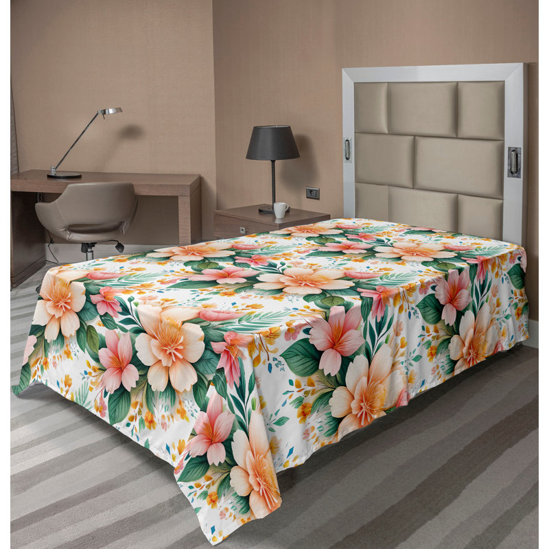 Floral Flat Sheet, Peach Jade Green Pink