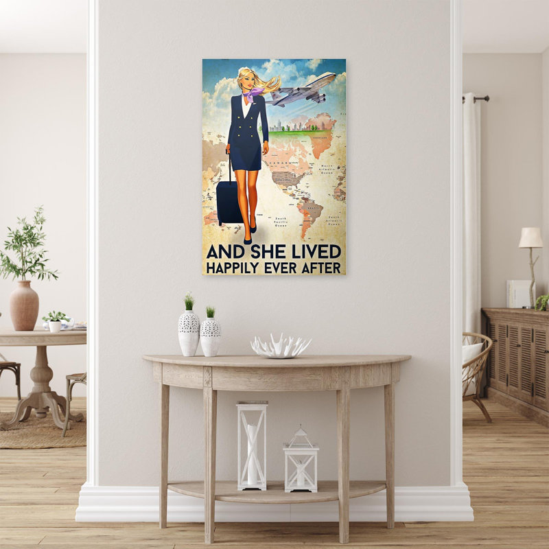 «Flight Attendant and She Lived Happily Ever After», uniforme sur toile tendue, H 14 po x l 11 po x P 1,25 po