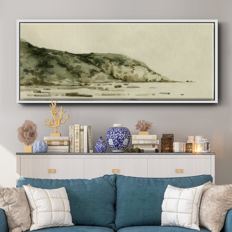 Distant  Shore I- Framed Canvas, 8" H x 20" W
