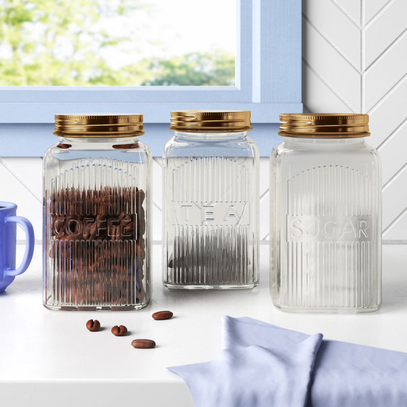 Glass Jar - Set of 3, Gold