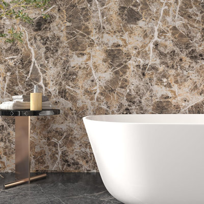 31"×354" Extra Wide Thick Brown White Marble Wallpaper Peel And Stick Waterproof Brown Marble Contact Paper Vinyl DIY Faux Self Adhesive Granite Tile Stickers For Bedroom Office Bathroom Walls
