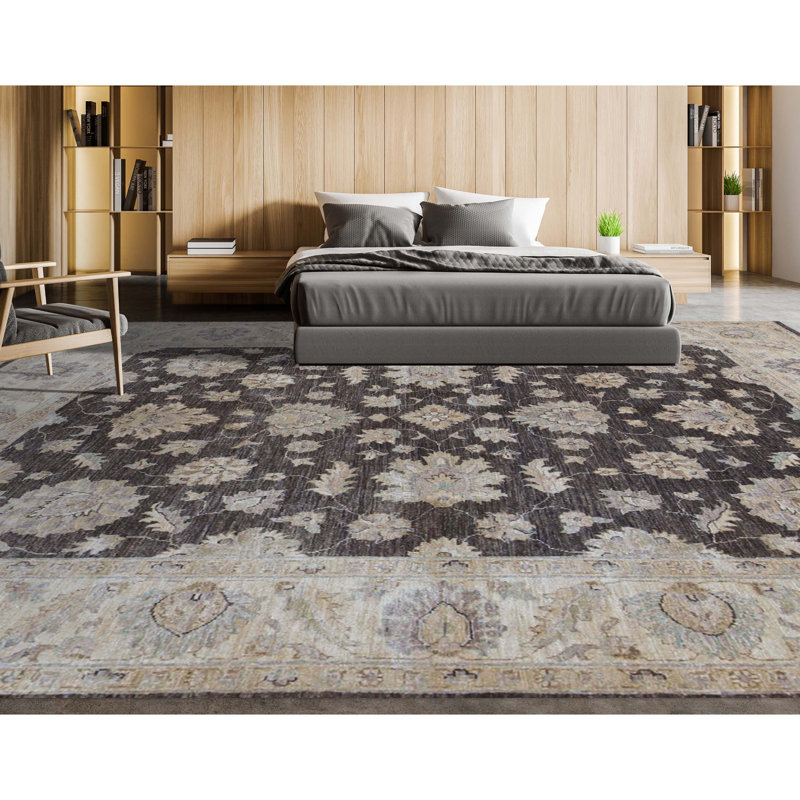 Ziegler Wool Oriental Area Rug in Black/Gray/Beige