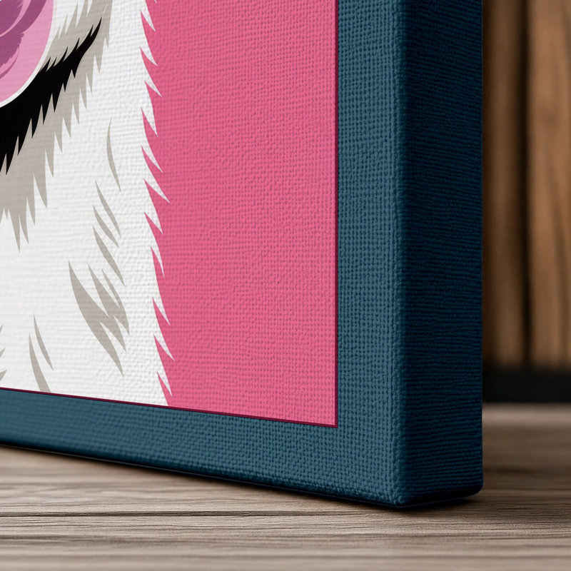 Llama Bubble Gum Modern - Wrapped Canvas, 18x12 - 45.7 x 30.5 cm, Teal Border