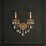 Milano 2 Light 13.5in x 15.5in Wall Sconce in Florentine Bronze with Clear Heritage Handcut Crystals