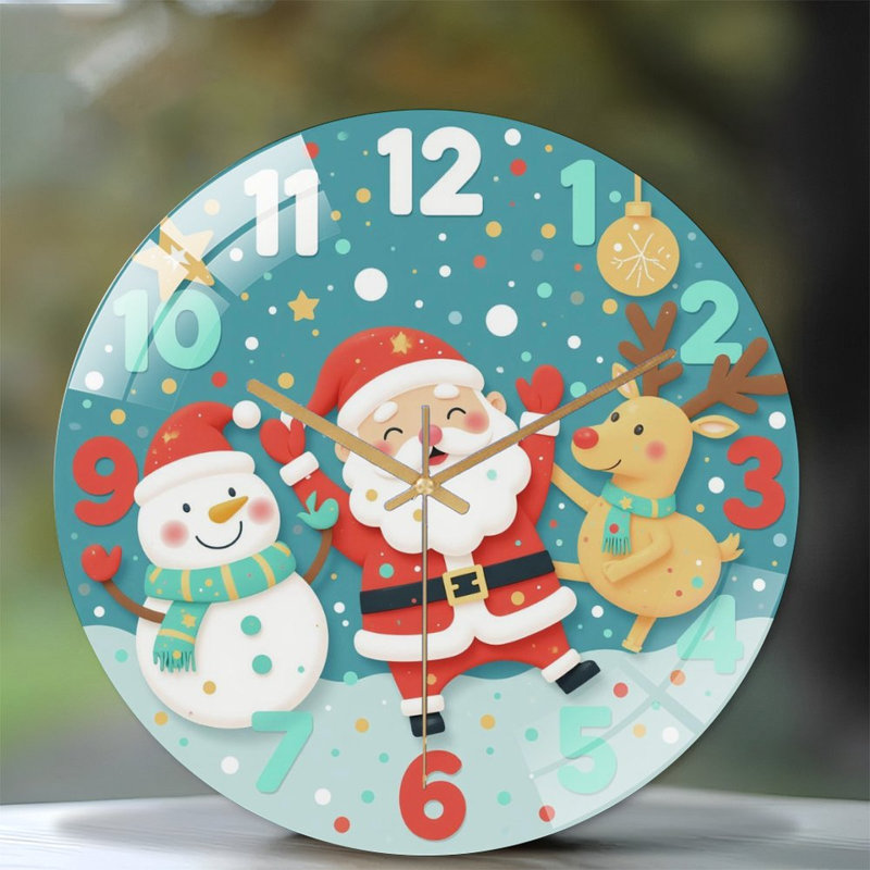 Horloge - Père Noël - Bonhomme de neige - Renne - Horloge murale moderne en verre 12 po