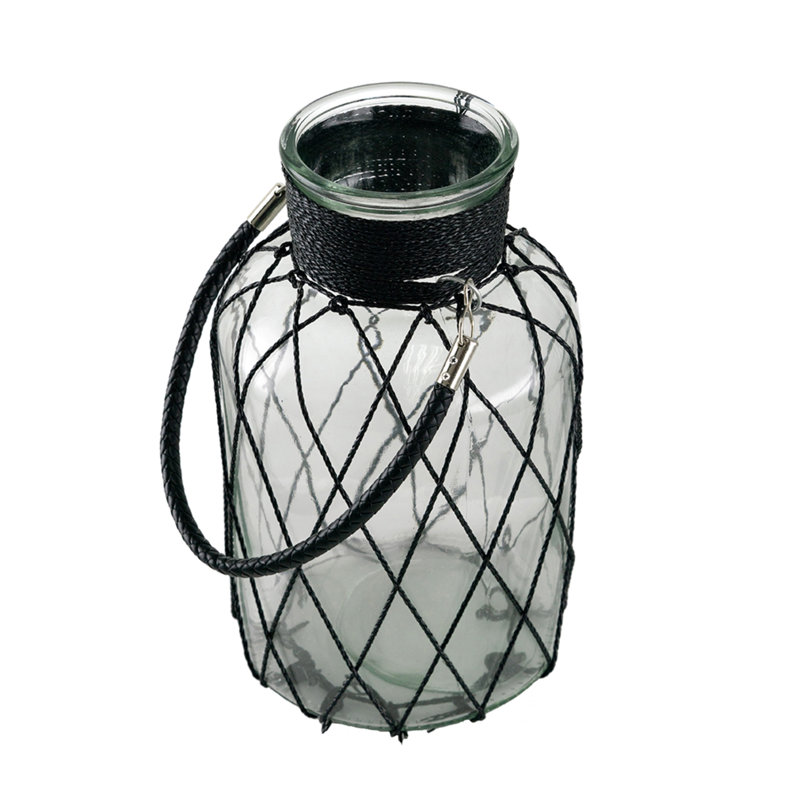 Clear/Black Glass Table Vase, 12" H x 6.9" W x 6.9" D