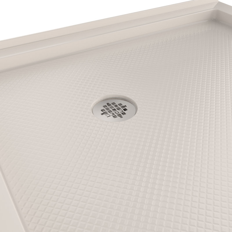 DreamLine SlimLine 36 inch D x 36 inch W x 2 3/4 inch H Biscuit Neo-Angle Shower Base with 2 inch Polished Nickel Corner Round Drain
