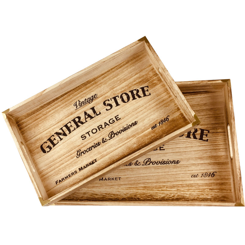 Leitha Wood Tray - Set of 2
