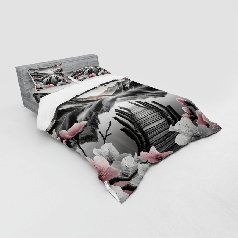 Ensemble de literie Ambesonne Lake - gris et rosé, King Duvet Cover + 3 Additional Pieces