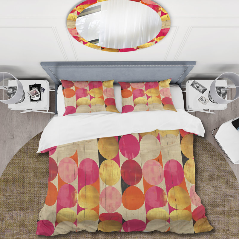 Ensemble de housse de couette rétro or rose Midcentury Circles Glam I - Midcentury