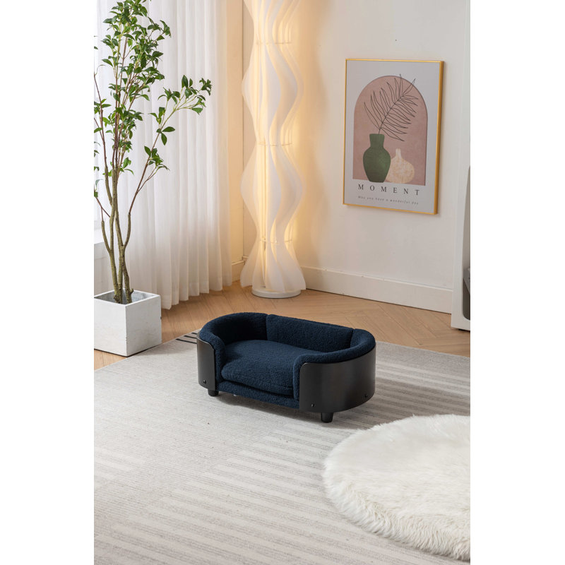Canapé pour chien en bois massif Inira, Bleu foncé / noir, L 30,7 po x P 20,08 po x H 9,85 po